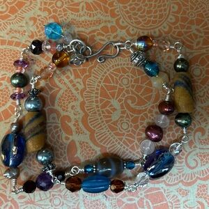 Beaded Bracelet Double Strand with glass and crystal beads